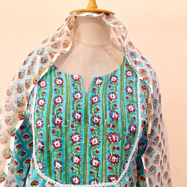 LIGHT GREEN PRINTED COTTON SUIT PANT AND DUPATTA SET