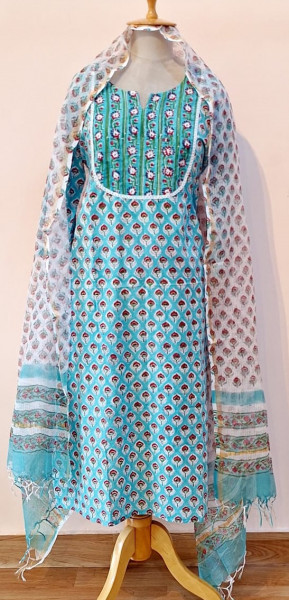 LIGHT GREEN PRINTED COTTON SUIT PANT AND DUPATTA SET