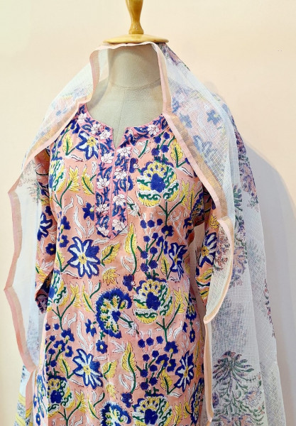 LIGHT PEACH PRINTED COTTON SUIT PANT AND DUPATTA SET