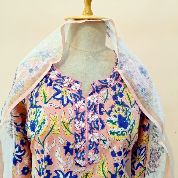 LIGHT PEACH PRINTED COTTON SUIT PANT AND DUPATTA SET