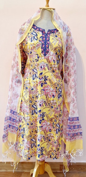 YELLOW PRINTED COTTON SUIT PANT AND DUPATTA SET