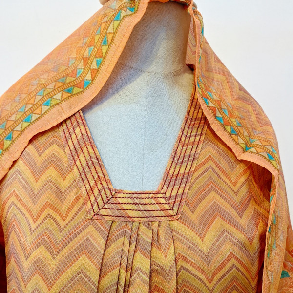 PEACH PRINTED TISSUE SUIT PANT AND DUPATTA SET