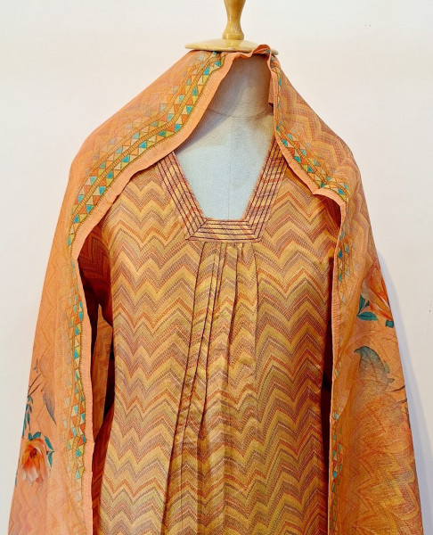 PEACH PRINTED TISSUE SUIT PANT AND DUPATTA SET