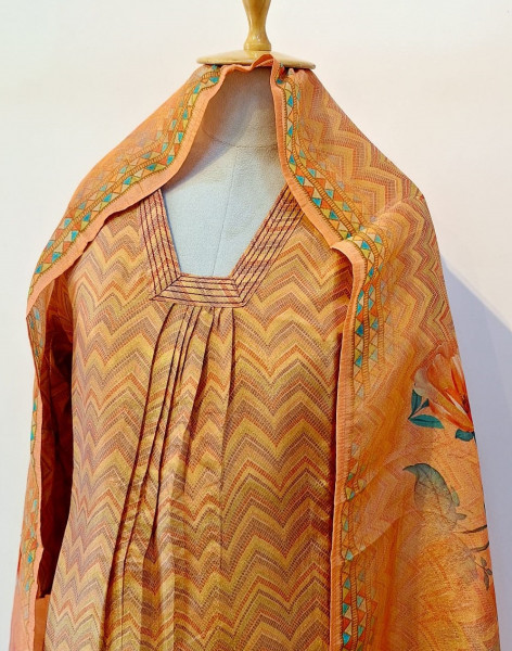 PEACH PRINTED TISSUE SUIT PANT AND DUPATTA SET