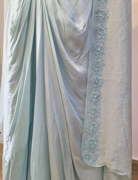 BLUE INDO WESTERN HANDWORK CROP TOP DHOTI AND CAPE SET