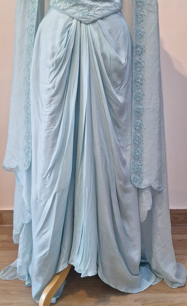 BLUE INDO WESTERN HANDWORK CROP TOP DHOTI AND CAPE SET