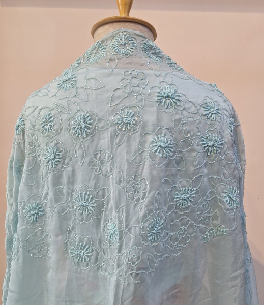 BLUE INDO WESTERN HANDWORK CROP TOP DHOTI AND CAPE SET