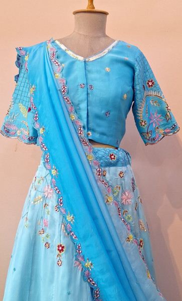 BLUE SHADED HANDWORK LEHENGA BLOUSE AND DUPATTA SET