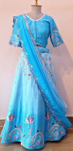 BLUE SHADED HANDWORK LEHENGA BLOUSE AND DUPATTA SET