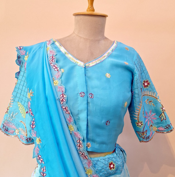 BLUE SHADED HANDWORK LEHENGA BLOUSE AND DUPATTA SET