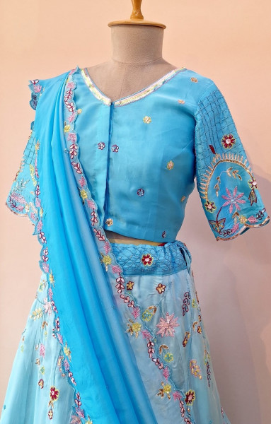 BLUE SHADED HANDWORK LEHENGA BLOUSE AND DUPATTA SET