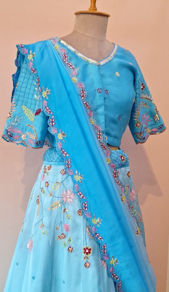 BLUE SHADED HANDWORK LEHENGA BLOUSE AND DUPATTA SET