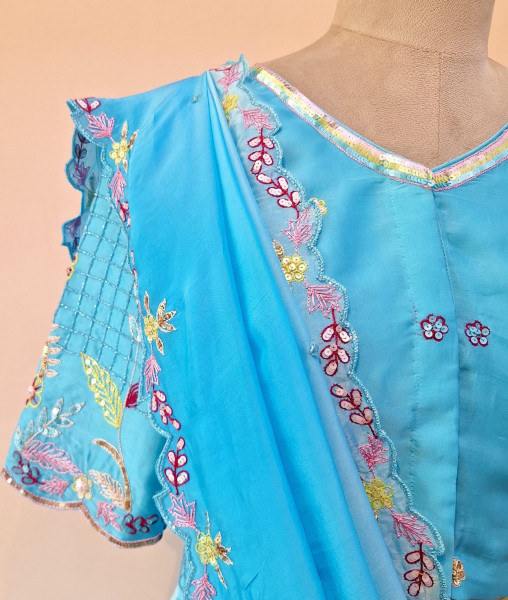 BLUE SHADED HANDWORK LEHENGA BLOUSE AND DUPATTA SET