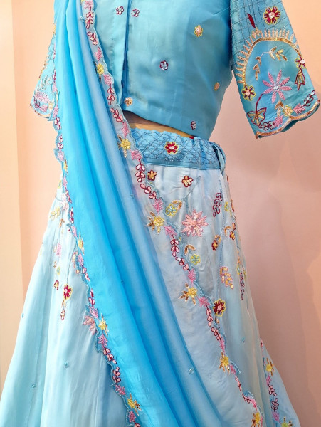 BLUE SHADED HANDWORK LEHENGA BLOUSE AND DUPATTA SET