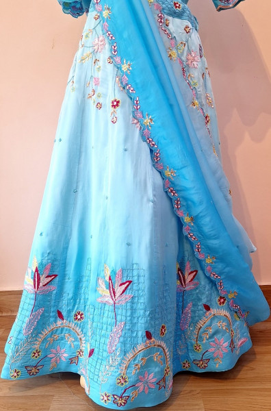 BLUE SHADED HANDWORK LEHENGA BLOUSE AND DUPATTA SET