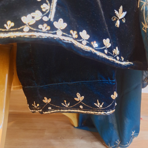 GREENISH BLUE VELVET HANDWORK SUIT PANT AND DUPATTA SET