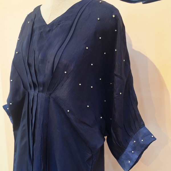 AQUA BLUE AND NAVY BLUE SHADED WESTERN HANDWORK ONE PIECE SET