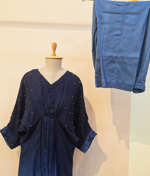 AQUA BLUE AND NAVY BLUE SHADED WESTERN HANDWORK ONE PIECE SET