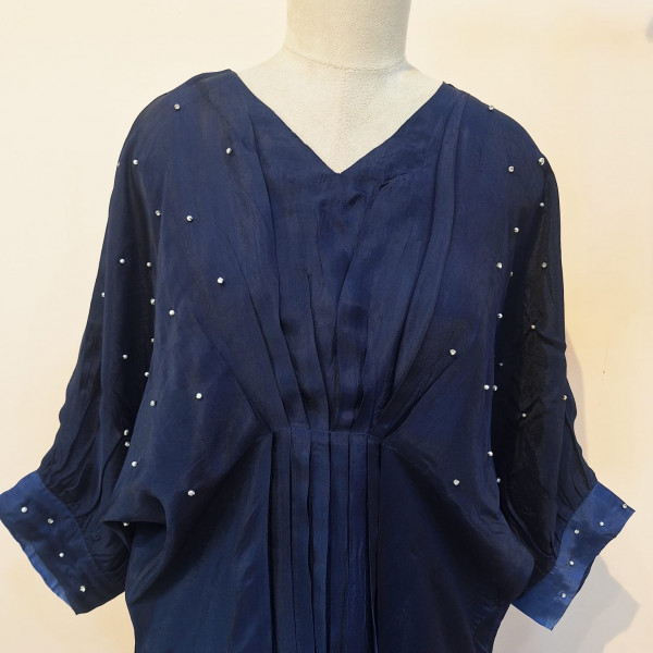 AQUA BLUE AND NAVY BLUE SHADED WESTERN HANDWORK ONE PIECE SET