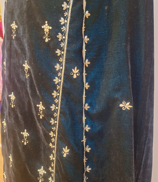 GREENISH BLUE VELVET HANDWORK SUIT PANT AND DUPATTA SET