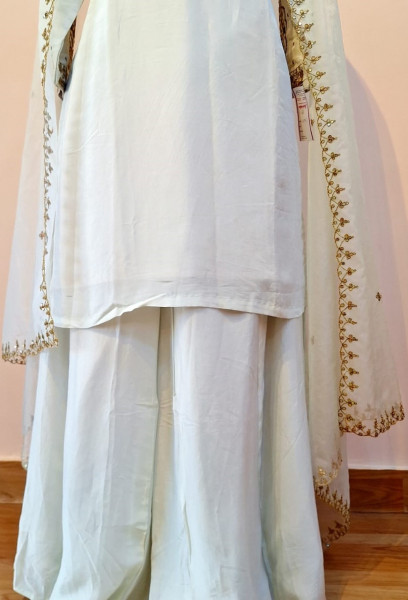 SILVER WHITE HANDWORK SUIT PANT AND DUPATTA SET