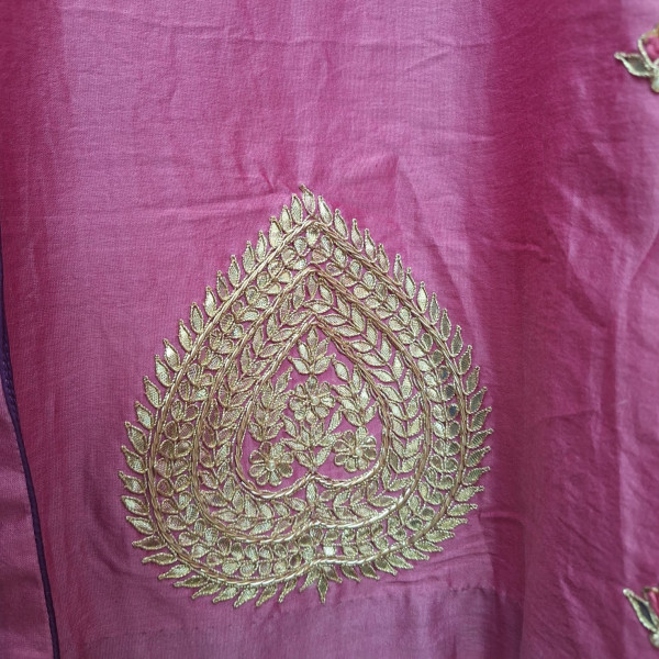 ROSE PINK HANDWORK SUIT PANT AND DUPATTA SET
