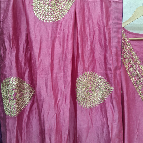ROSE PINK HANDWORK SUIT PANT AND DUPATTA SET