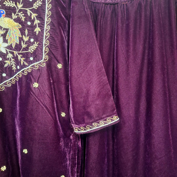 WINE HANDWORK SHORT KURTI SKIRT AND DUPATTA SET