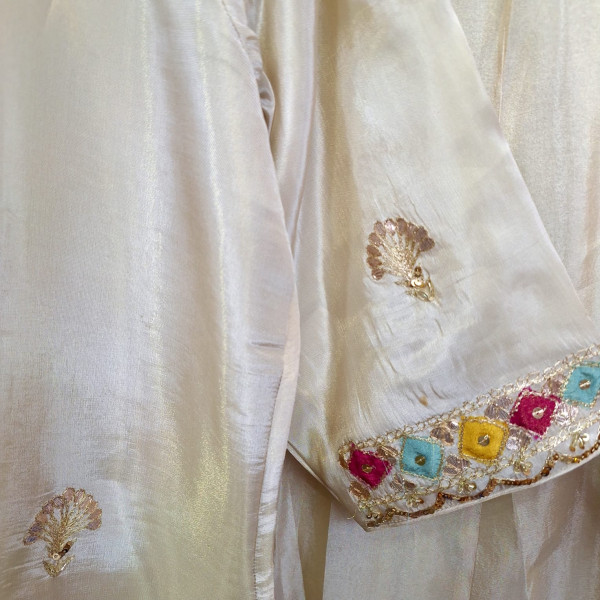 OFF WHITE HANDWORK KURTI FLAYED PLAZZO AND DUPATTA SET