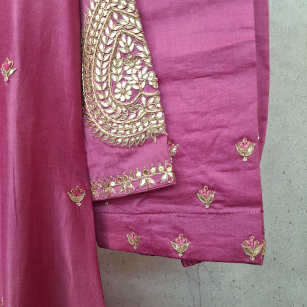 ROSE PINK HANDWORK SUIT PANT AND DUPATTA SET