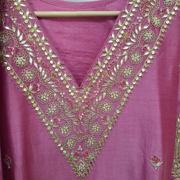 ROSE PINK HANDWORK SUIT PANT AND DUPATTA SET