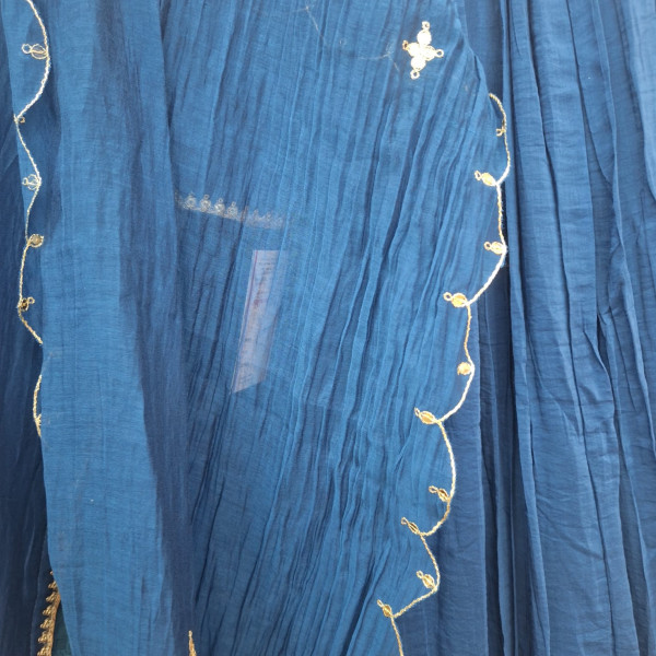 ELECTRIC BLUE HANDWORK SHORT SKIRT AND DUPATTA SET