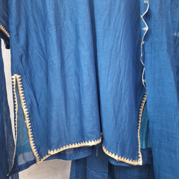 ELECTRIC BLUE HANDWORK SHORT SKIRT AND DUPATTA SET