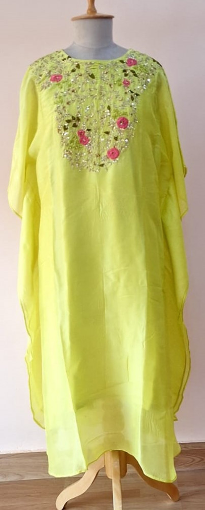 Image of LIRIL GREEN HANDWORK KAFTAN SET