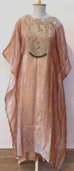 COPPER BROWN TISSUE HANDWORK KAFTAN SET