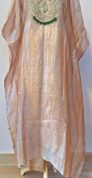 COPPER BROWN TISSUE HANDWORK KAFTAN SET