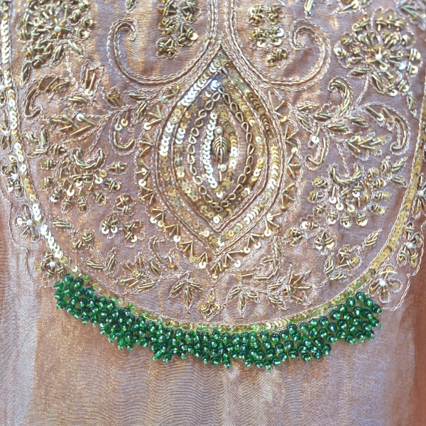 COPPER BROWN TISSUE HANDWORK KAFTAN SET