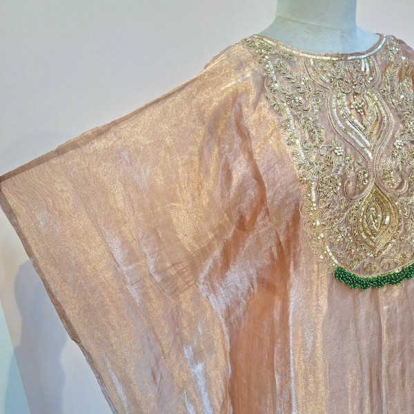 COPPER BROWN TISSUE HANDWORK KAFTAN SET