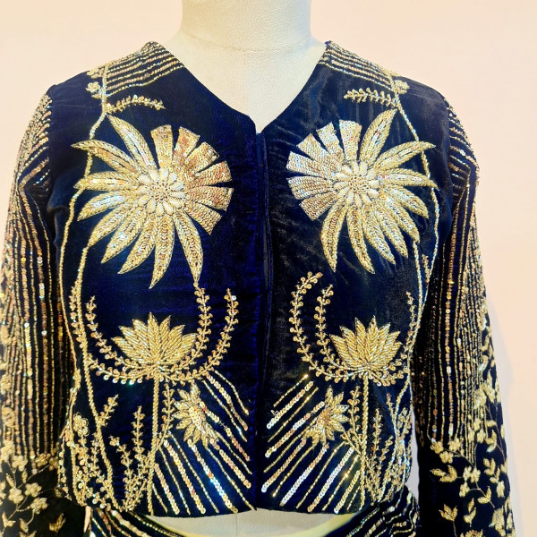 BLACK VELVET HANDWORK TOP AND SKIRT SET