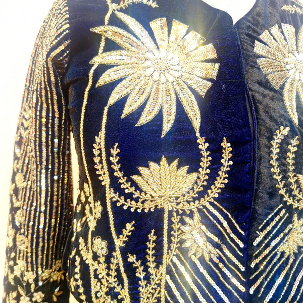 BLACK VELVET HANDWORK TOP AND SKIRT SET