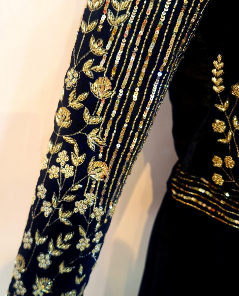 BLACK VELVET HANDWORK TOP AND SKIRT SET