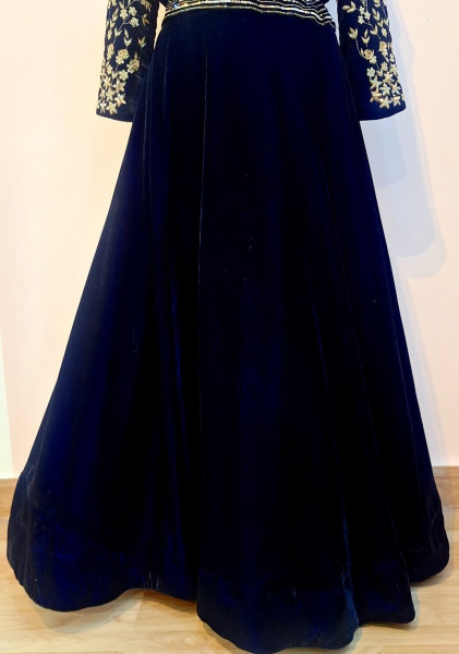 BLACK VELVET HANDWORK TOP AND SKIRT SET