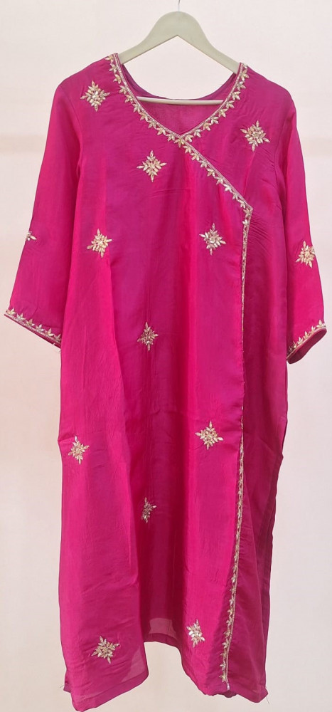 Image of RANI PINK SUMMER SILK HANDWORK KURTI