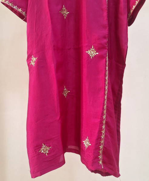 RANI PINK SUMMER SILK HANDWORK KURTI