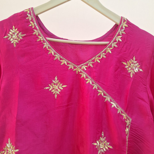 RANI PINK SUMMER SILK HANDWORK KURTI