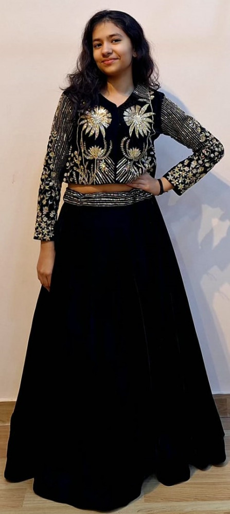 Image of BLACK VELVET HANDWORK TOP AND SKIRT SET