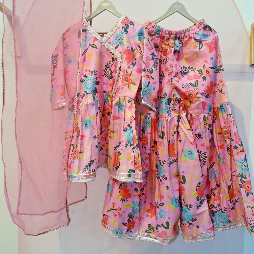 Image of MULTI PRINTED PEPLUM SHARARA WITH DUPPTTA SET