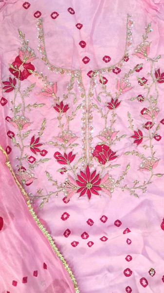 ROSE PINK HANDWORK SUIT PANT AND DUPATTA SET