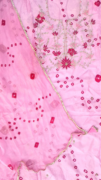 ROSE PINK HANDWORK SUIT PANT AND DUPATTA SET