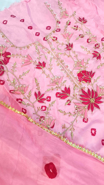 ROSE PINK HANDWORK SUIT PANT AND DUPATTA SET